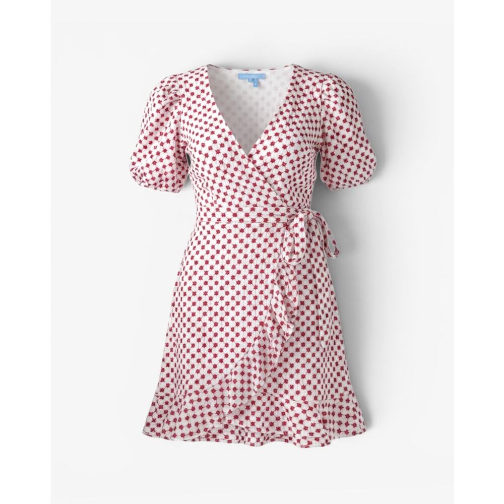 Draper James Red White Floral Puff Sleeve Wrap Dress Cottagecore Prairie Sz S